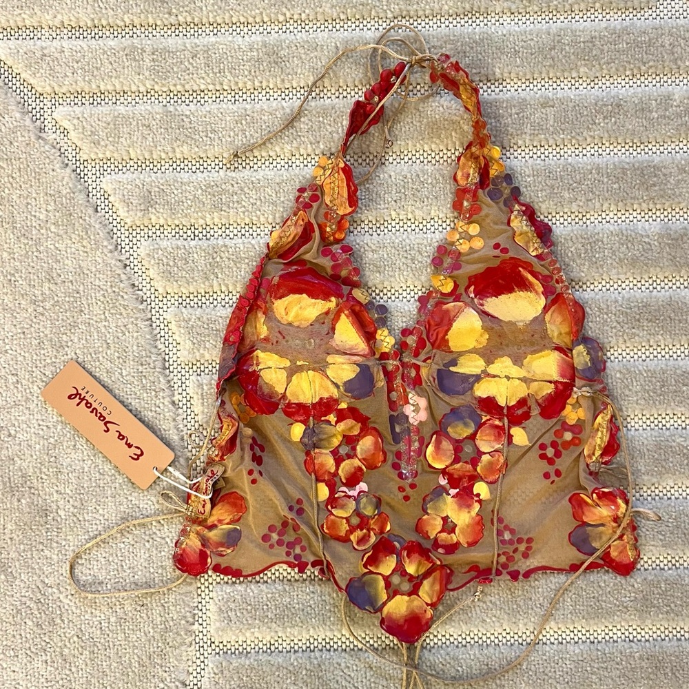 NWT Ema Savahl Botanica Pink Multicolor Halter Top Corset, in One Size Fits All - Picture 6 of 7